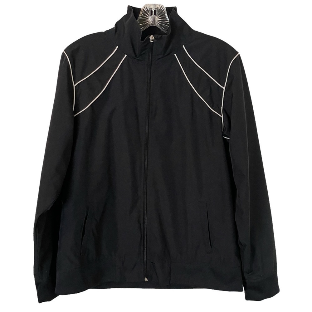Champion Black Logo Embroidered Lightweight Windbreaker Track Jacket Size L Y2K